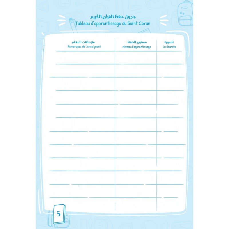 JOURNAL DE CLASSE AR/FR BLEU