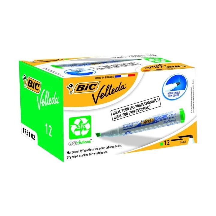MARQUEURS BIC VELLEDA 1751 VERT POINTE BISEAUTEE