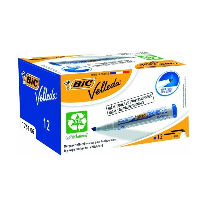 MARQUEURS BIC VELLEDA 1751 BLEU POINTE BISEAUTEE