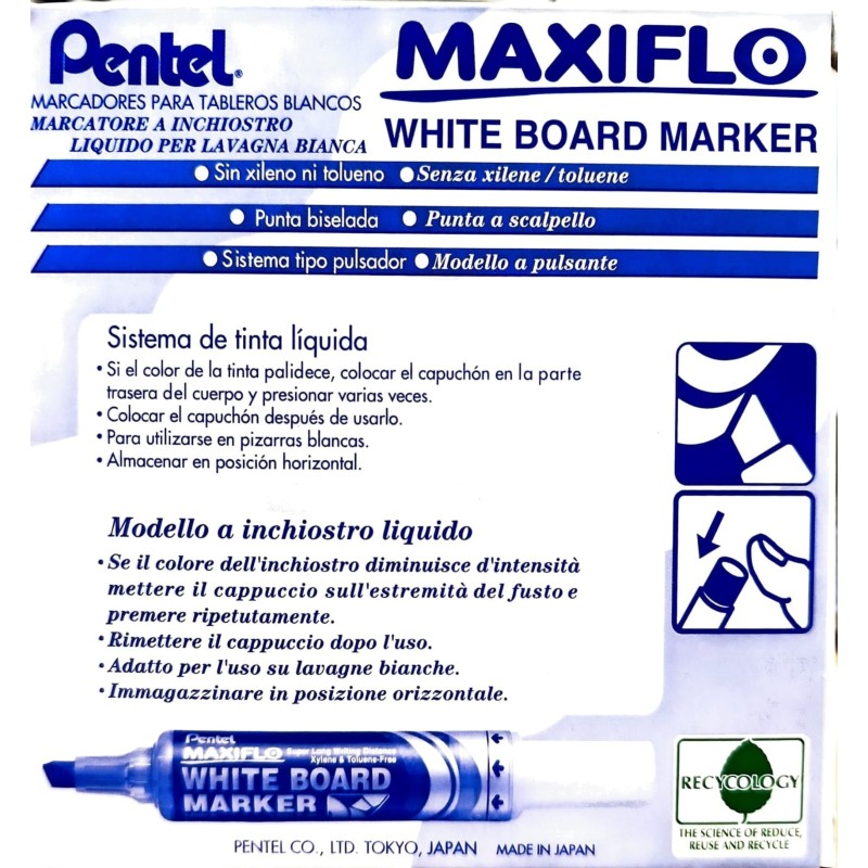 BOITE DE 12 MARQUEURS BISEAUTÉE BLEU MAXIFLO (PENTEL)